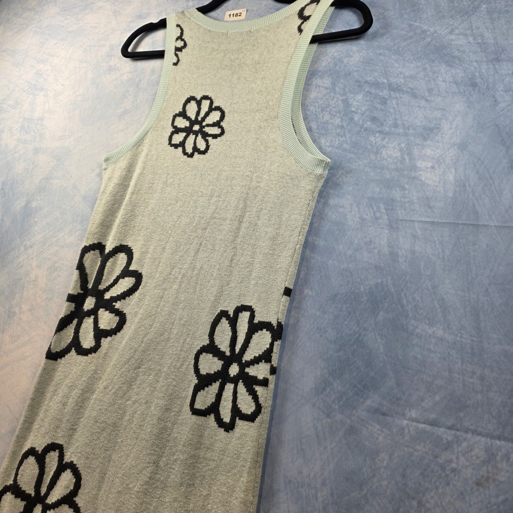 Wild Fable Mint Green Black Floral Daisy Knit Sleeveless Midi Dress Womens Mediu - Picture 8 of 8